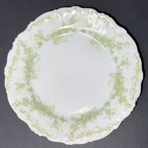 Vintage Set of 5 1910s Limoges Elite Works Green 6 1/4 Inch Bread Plates - EUC!